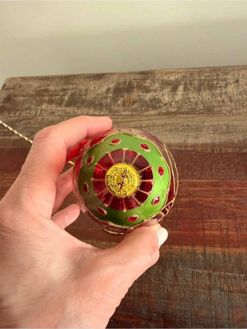 Vintage Style Glass Teardrop Poinsettia Christmas Ornament JS Mark- Excel. Cond.